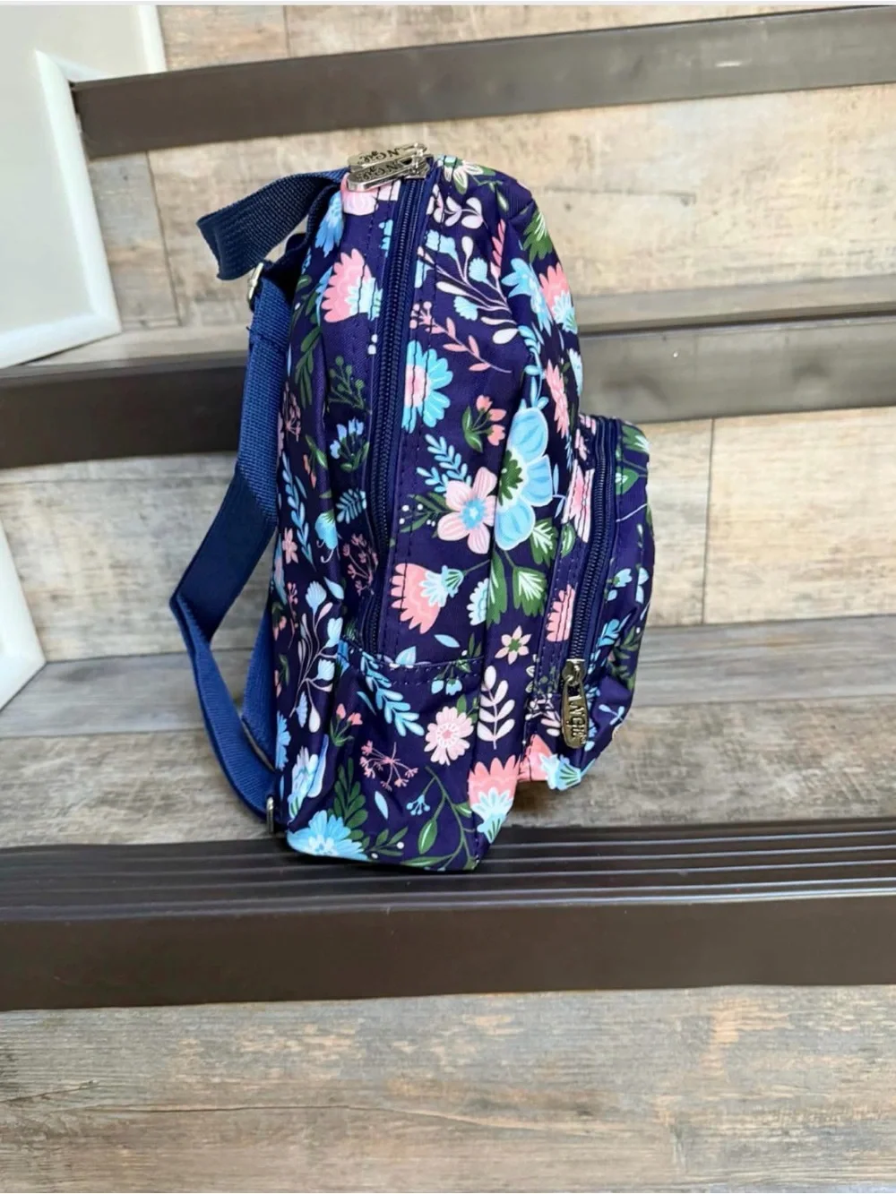 NWT TODDLER Girl Navy Floral Kids Backpack with Pink & Blue Flowers, toddler bag